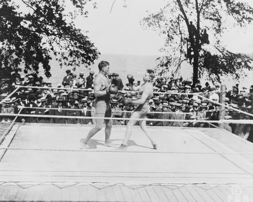 Two boxers outdoor boxing - two,